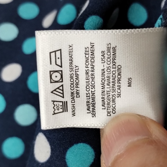 Van Heusen dark navy turquoise polka dot capped sleeve size large blouse - Picture 9 of 13